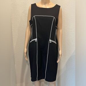 NWT Calvin Klein Slimming design little black dress w/ white piping .